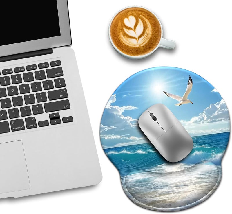LIMKRIAN Beach Ocean Wave Mouse Pad with Wrist Rest, Ergonomic Mouse Pad Wrist Support with Non-Slip Pain Relief PU Base, Funny Computer Mousepad, Cute Office Supplies Home Desk Accessories Decor - Image 3